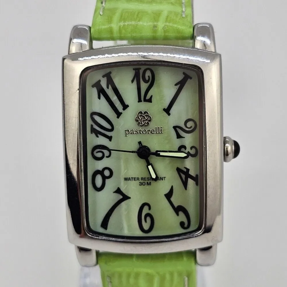Pastorelli Women's Watch 28MM Gray Dial Green Leather Band Straps New‎ Battery